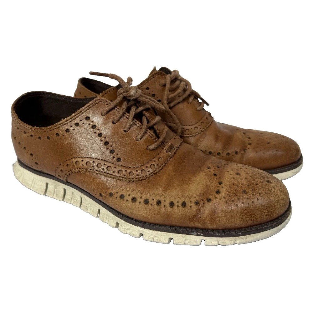 Cole Haan Zerogrand Shoes Mens Size 8.5M Brown Leather Wingtip Oxford C14493